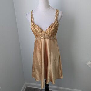 Vintage 90s Victoria Secret Gold Bustier Slip Dress, Medium